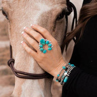 Turquoise & Silver Squash Blossom Adjustable Ring