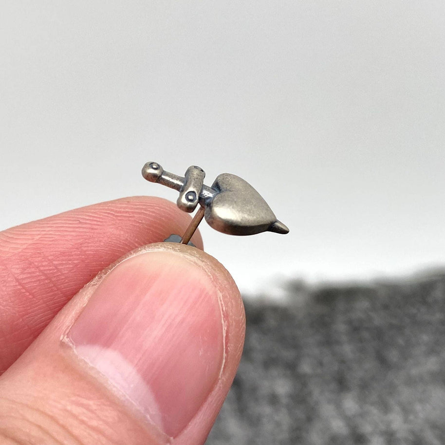 S925 Sterling Silver Sword Piercing Through Heart Earring-