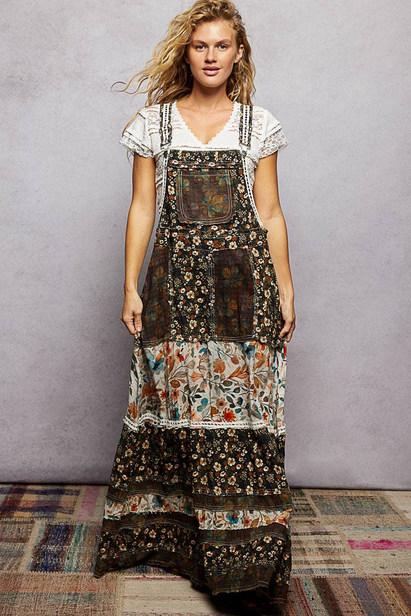 Floral Suspender Dress, Black