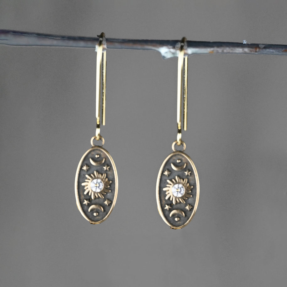 Vintage Cast Sun & Moon w/Semi Precious Stick Option Earring