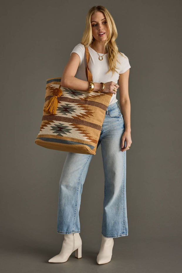 Tan, Camel & Teal Aztec Tote
