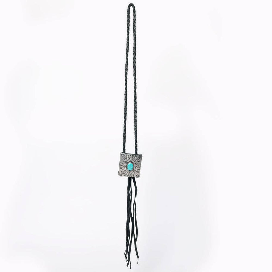 Braided Leather Bolo Silver Concho