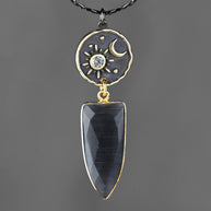 Moon and Star w/ Charcoal Glass Drop Necklace
