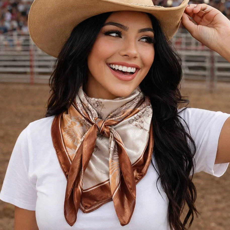 35X35" Brown and Tan Floral Wild Rag #WR3422