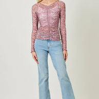 Lettuce Hem Mesh Print Top