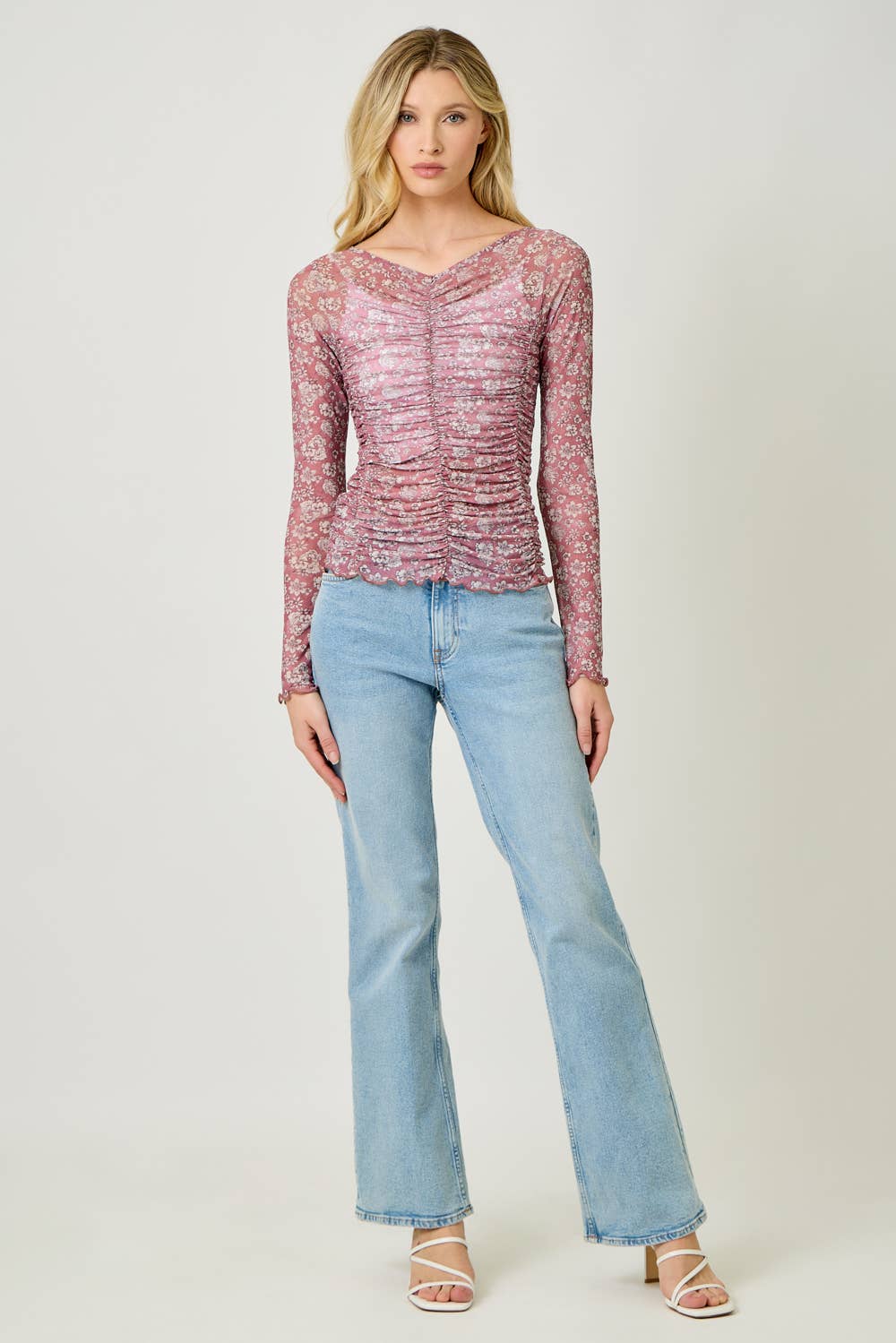 Lettuce Hem Mesh Print Top