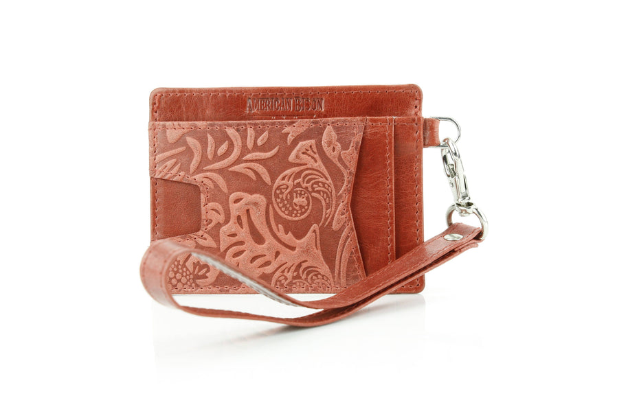 Small ID Wristlet Floral Filigree Leather