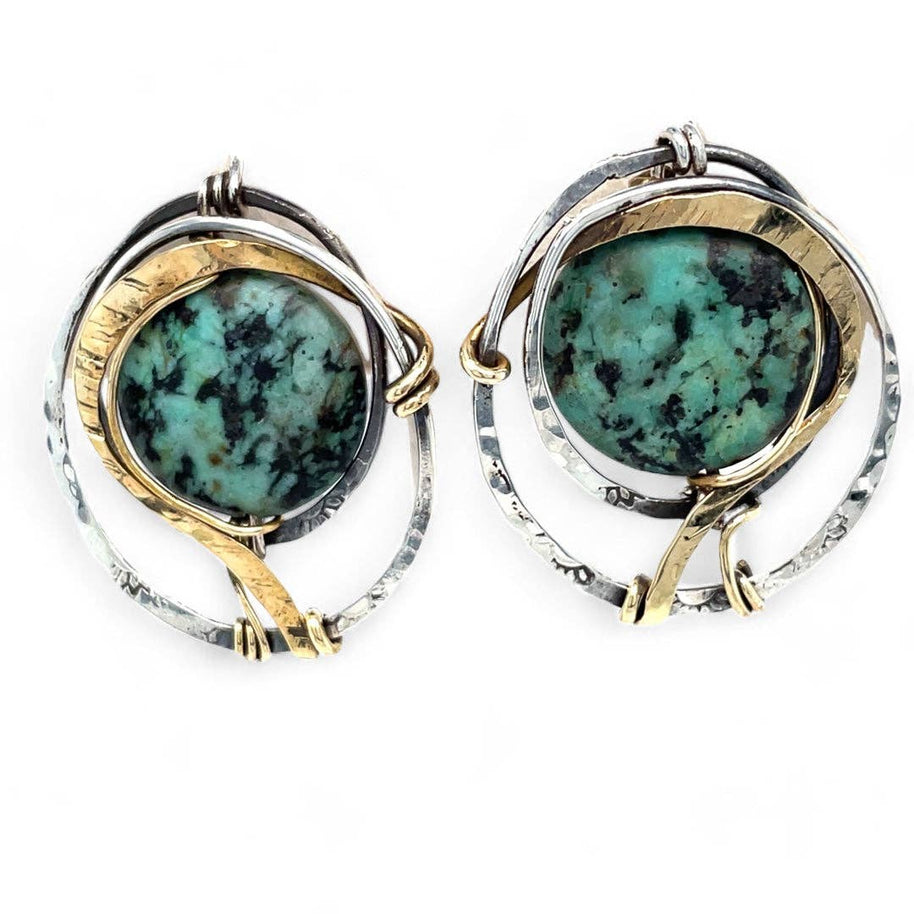 Handmade Turquoise Moon Post Earrings
