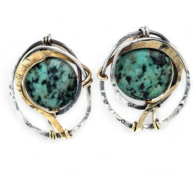 Handmade Turquoise Moon Post Earrings