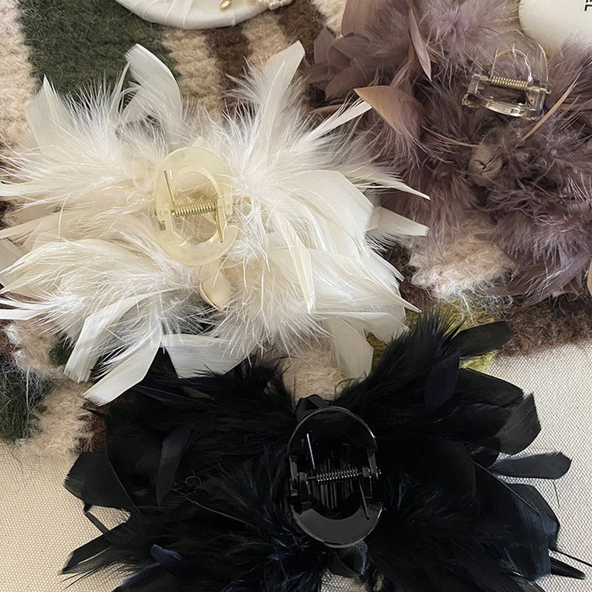 French Ostrich Feather Hair Claw