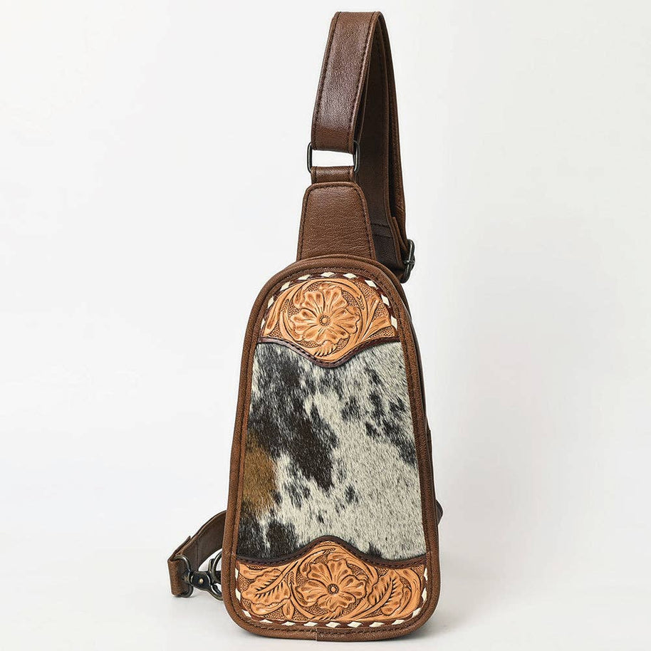 American Darling Hair-On Cowhide Western Leather Sling Bag - Hand-Tooled
