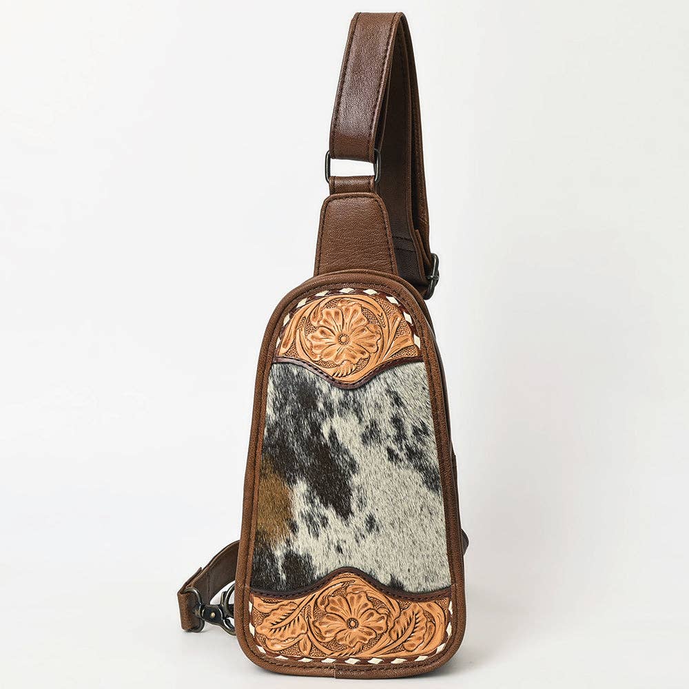 American Darling Hair-On Cowhide Western Leather Sling Bag - Hand-Tooled