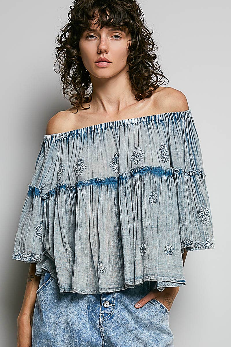 Off Shoulder Bell Sleeve Blouse