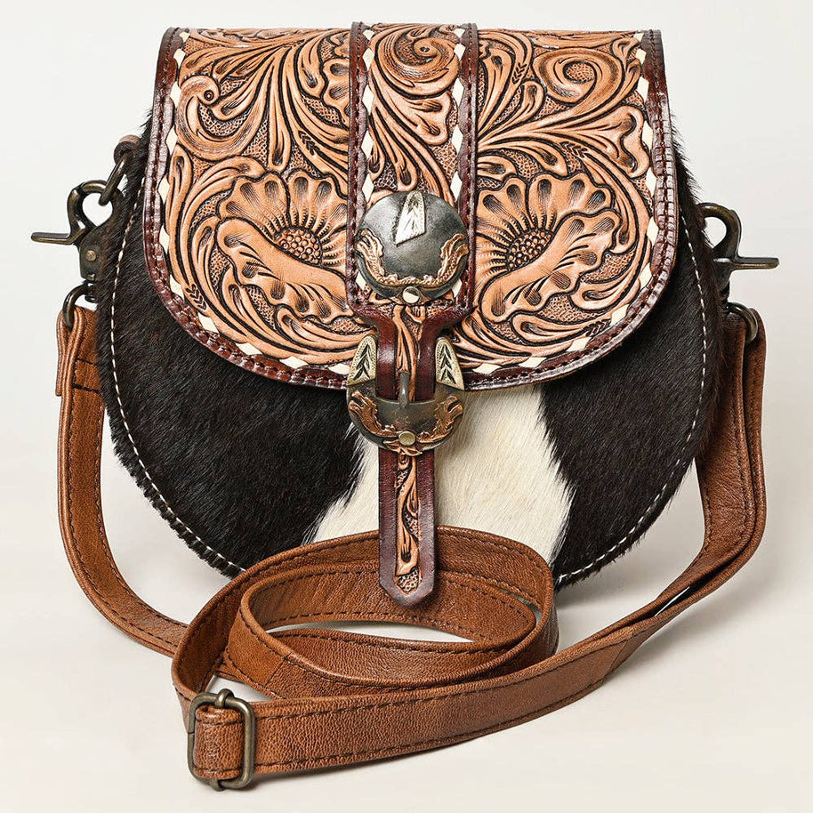 American Darling Western Hair-On Hide Crossbody with Tooled Accents