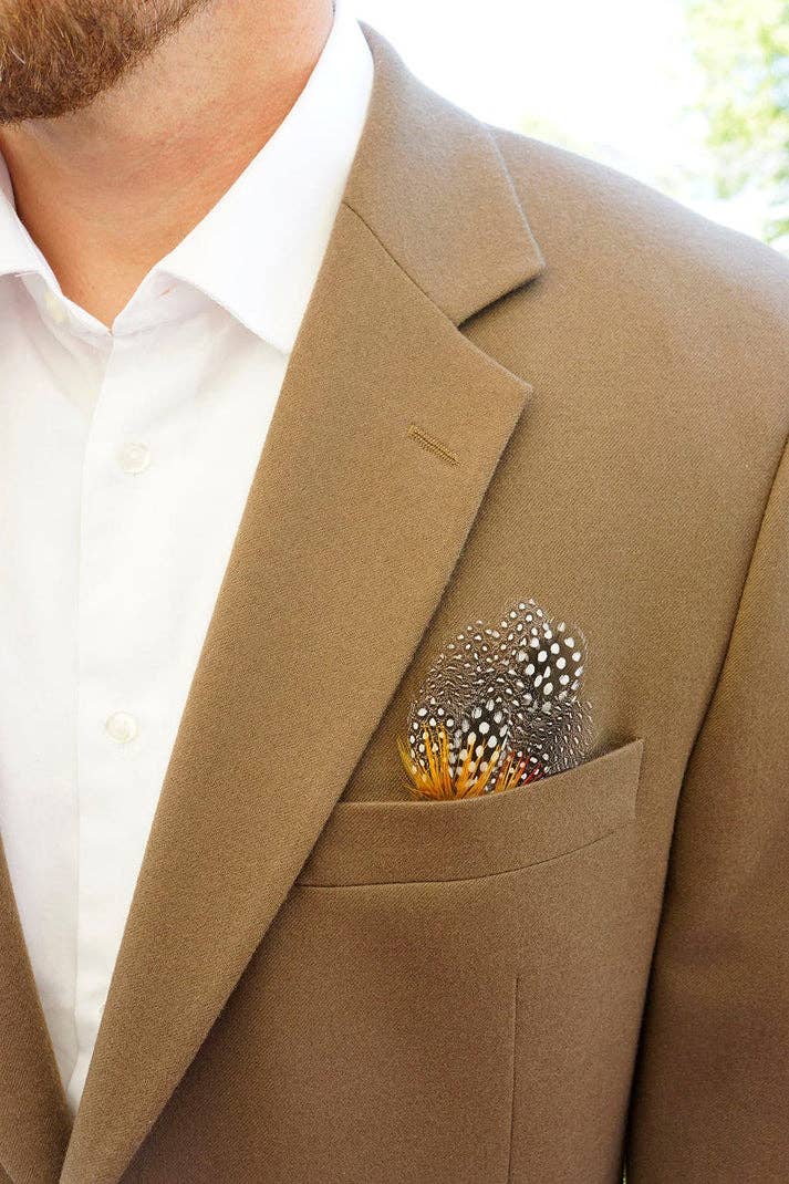 Feather Corsage-Guinea-Peacock - Natural