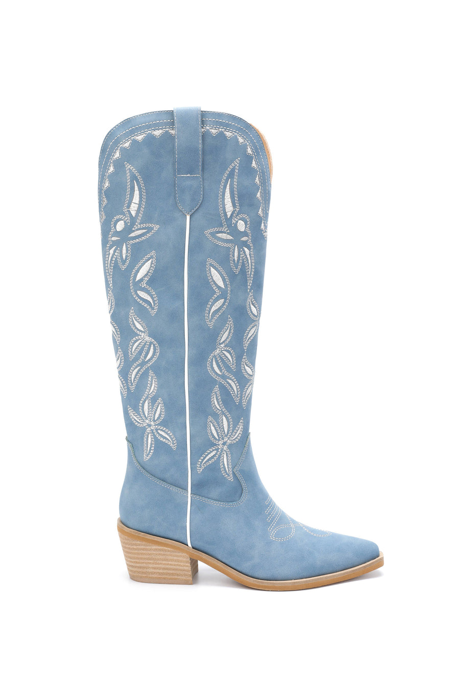 Blue White Leaves Cowboy Boots