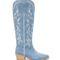 Blue White Leaves Cowboy Boots