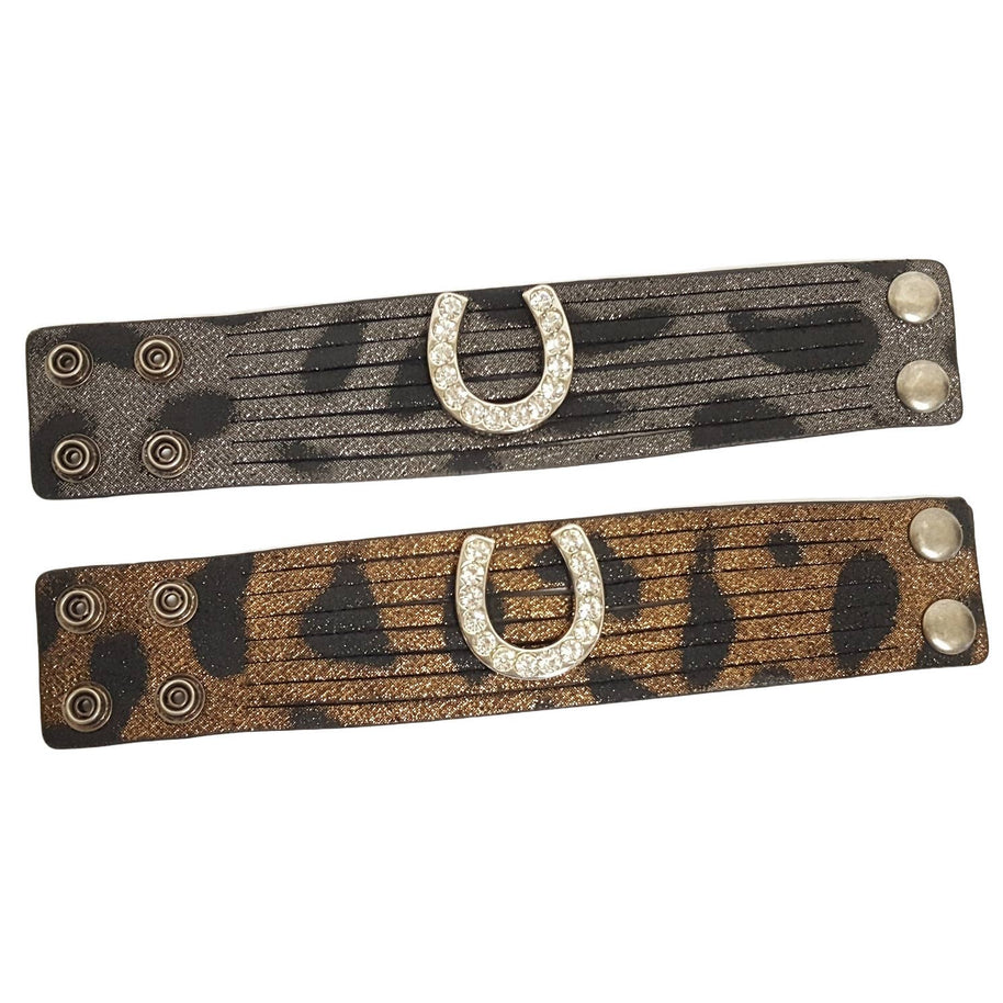 Leather Cuff In Leopard Spots with Horseshoe