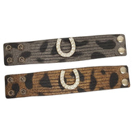 Leather Cuff In Leopard Spots with Horseshoe
