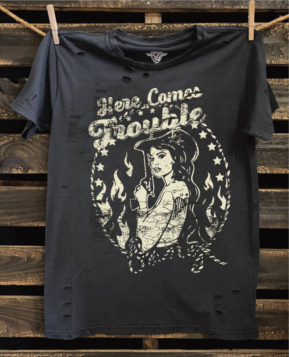 Here Comes Trouble Distressed T shirt