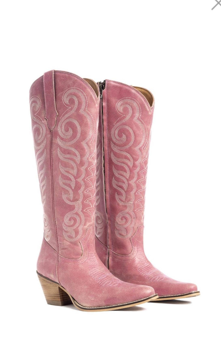 Myra Traditional Leather Cowgirl Boots, Pink