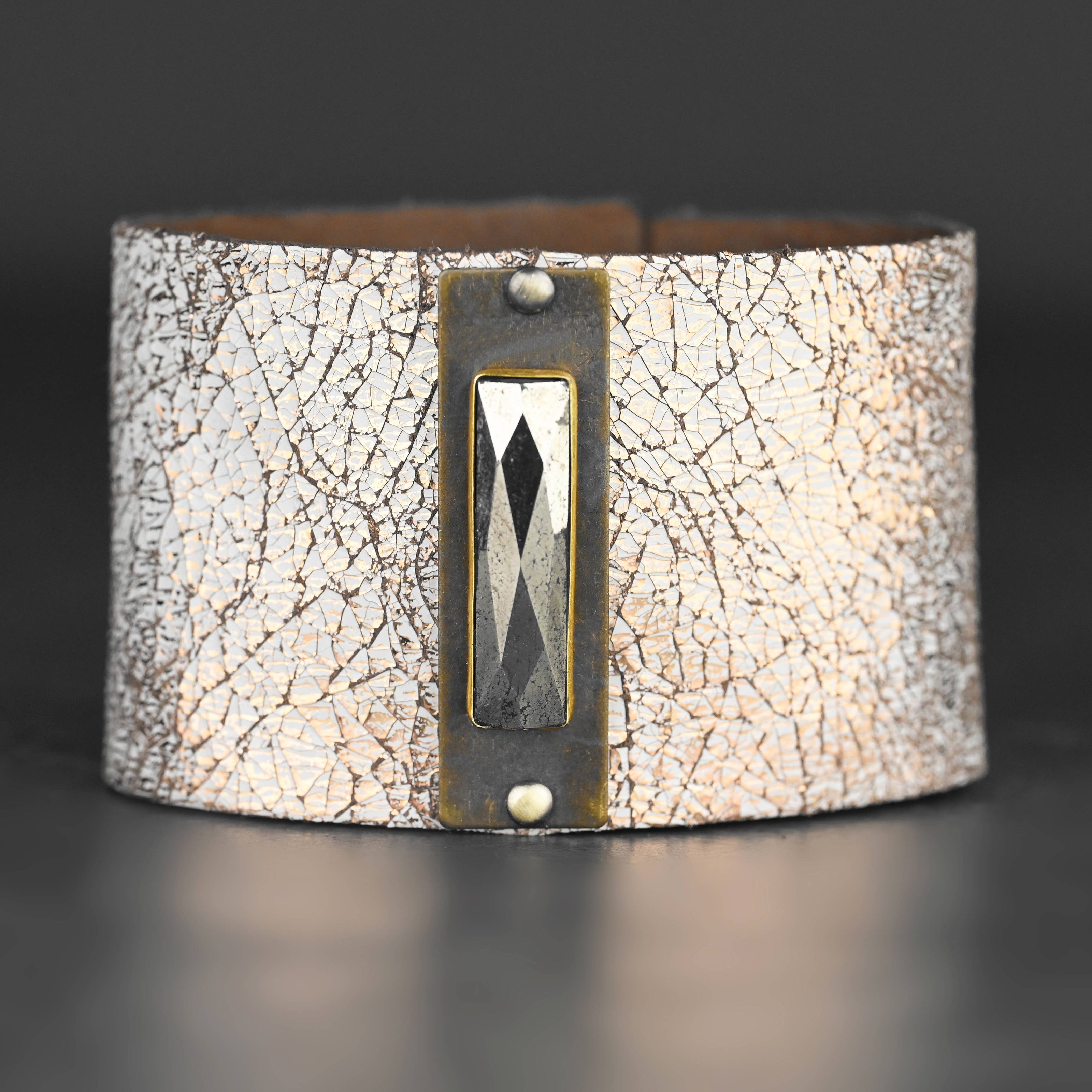 Rose Gold Leather Cuff w/ Pyrite