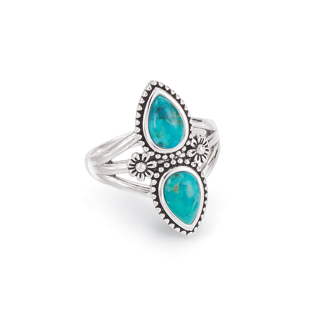 Sterling Silver Flower & Turquoise Ring