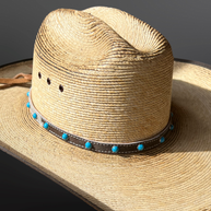 Western Cowhide Leather Turquoise Beaded Hat Band
