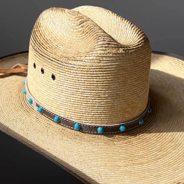 Western Cowhide Leather Turquoise Beaded Hat Band