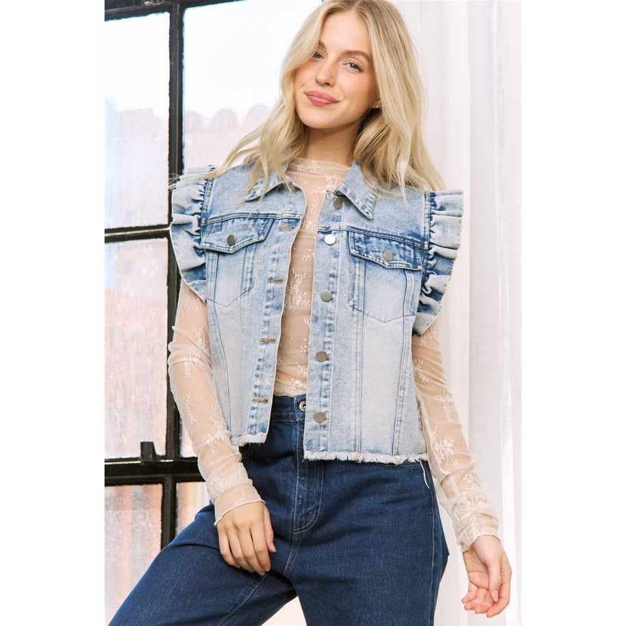 Denim Vest with Ruffles