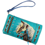 Horse Embroidery Western Crossbody Wristlet Wallet