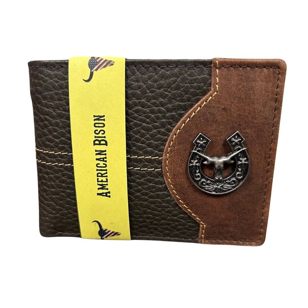 Mixed Media Two Tone Bifold Rodeo Wallet w/ Medallion AB1916