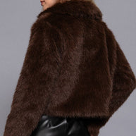 Long Sleeve Notched Collar Faux Fur Cropped Jacket