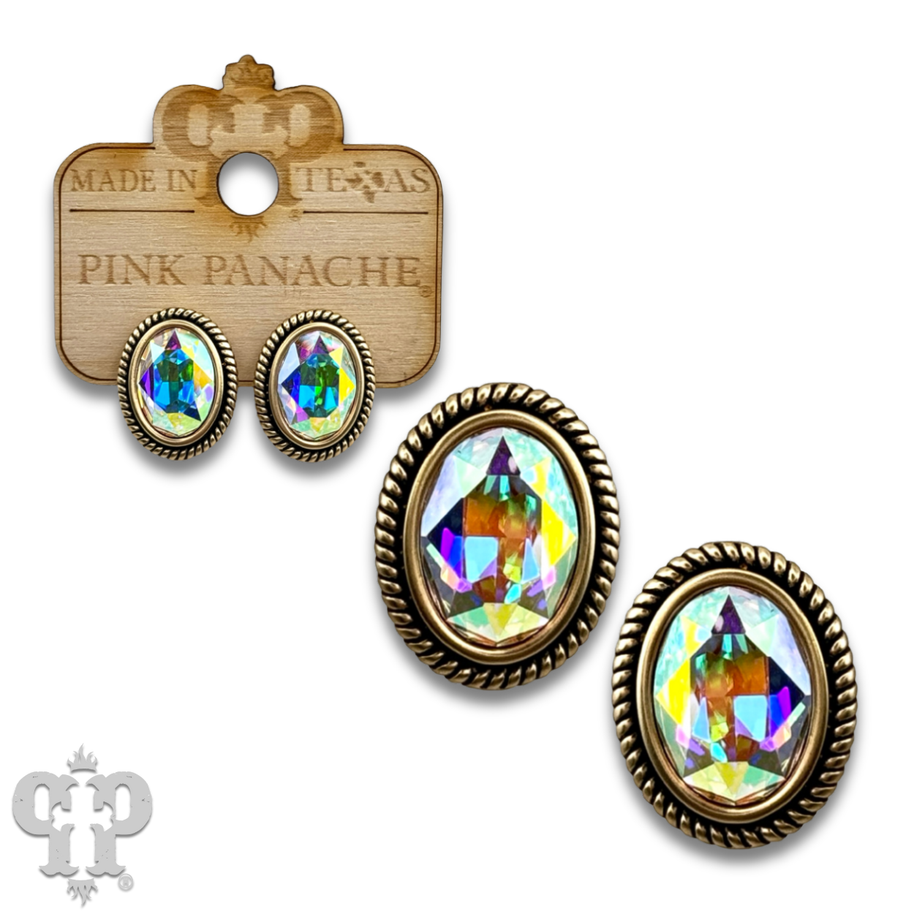 Oval rhinestone post earrings