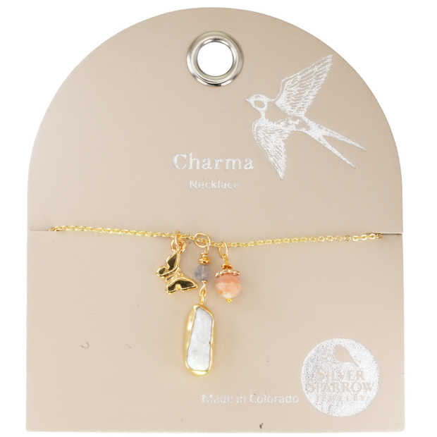 Charma Gold Butterfly Necklace with Pearl Bauble Charms – Interchangeable Delicate Jewelry