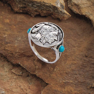 Sterling Silver Coin Turquoise Ring