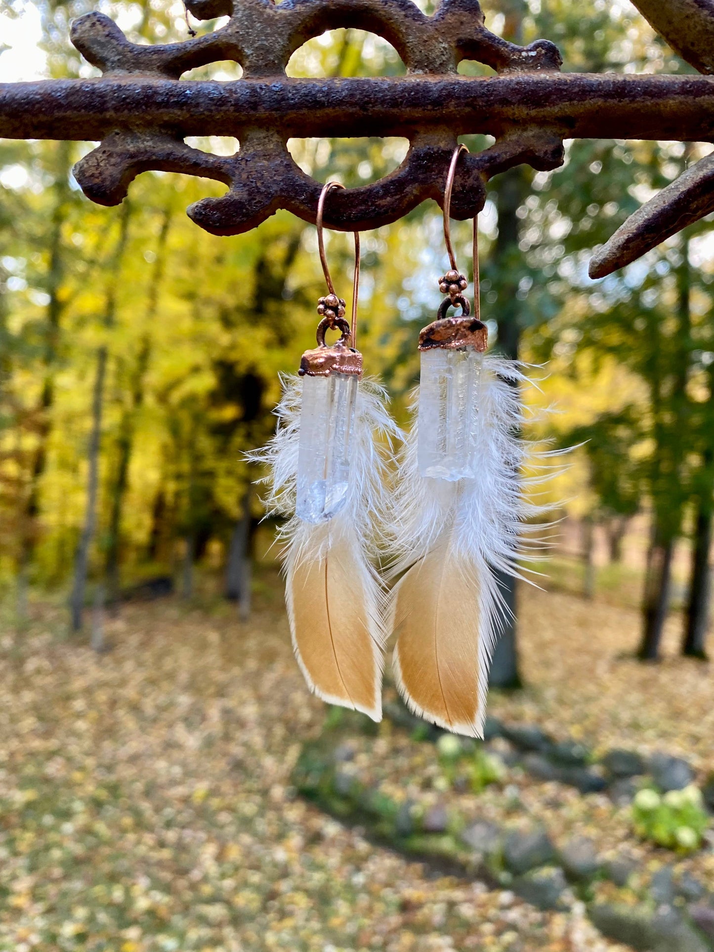 Real Polish Chicken Feather Earrings - Copper Electroformed