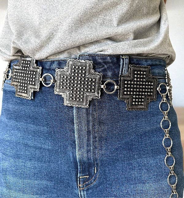 Western Cross Bubble Concho Belt
