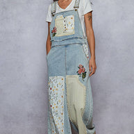Pol Clothing Floral Patchwork Embroidery Overall