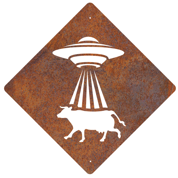 RUSTIC METAL UFO COW SIGN