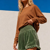 High-Waist Ruffle Velour Shorts