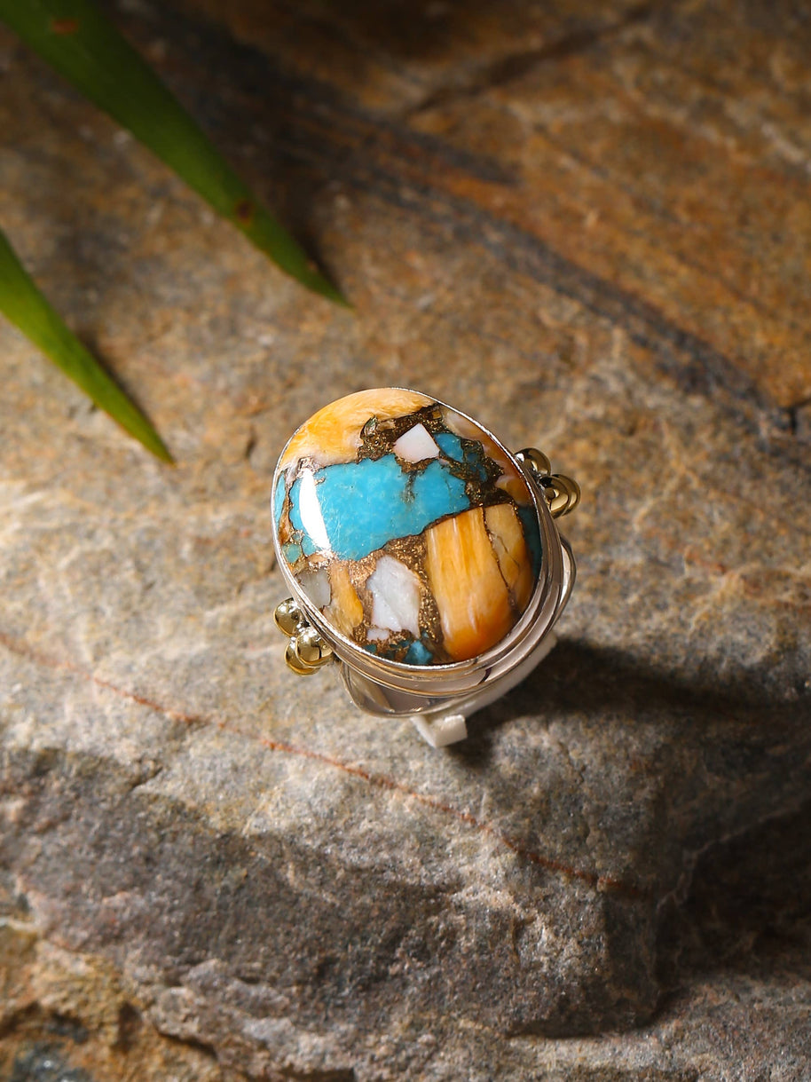 Brass Oyster Turquoise & Silver Ring