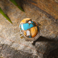 Brass Oyster Turquoise & Silver Ring