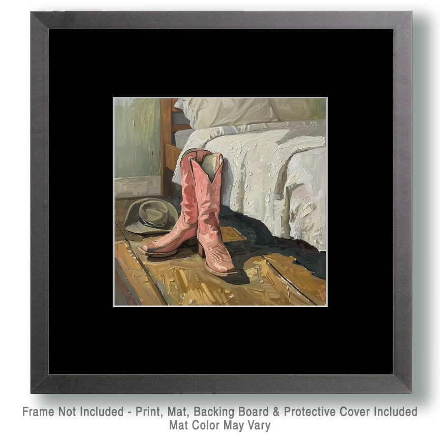 Pink Boots Bedside 8x8 Art Print with Matte