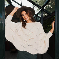 Ribbed Knit Pattern Poncho w/ Sleeves