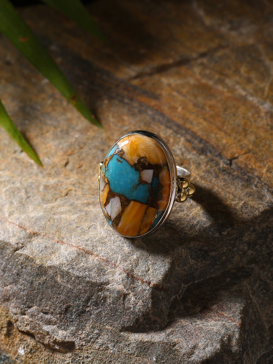Brass Oyster Turquoise & Silver Ring