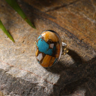 Brass Oyster Turquoise & Silver Ring