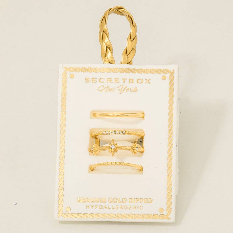 Gold Dipped Studded 3Pc Rings Set