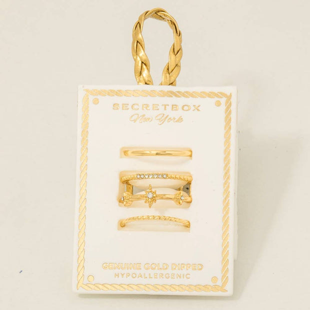 Gold Dipped Studded 3Pc Rings Set