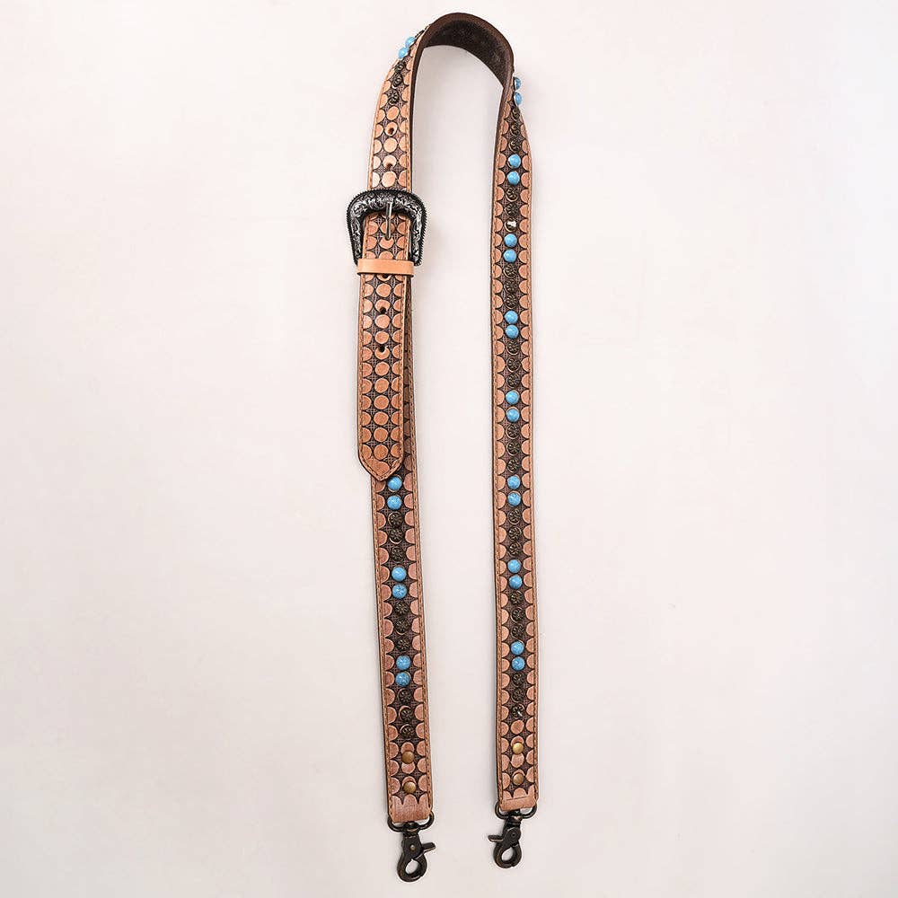 Tooled Leather Sling Bag Strap with Turquoise Beads ADBT146